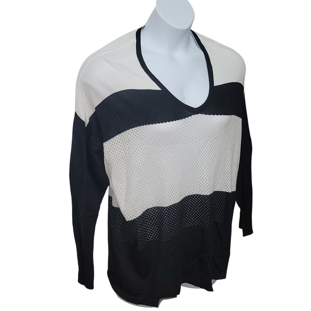 NWT Lane Bryant‎ Color Block Black/White Knit/Mesh V-Neck Sweater 18/20 Chic Y2K